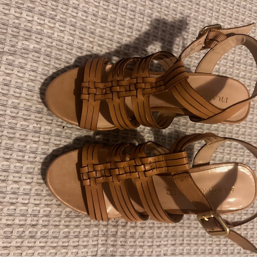Franco Sarto cream leather sandals size 5, 3” heels